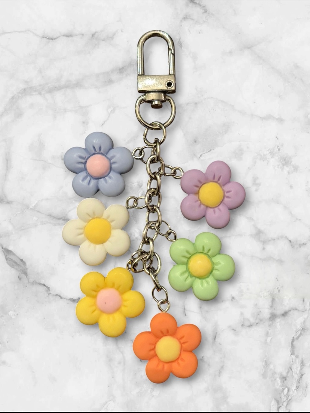 Pastel Flower Charm Keychain - Multicolor Floral Key & Card Holder